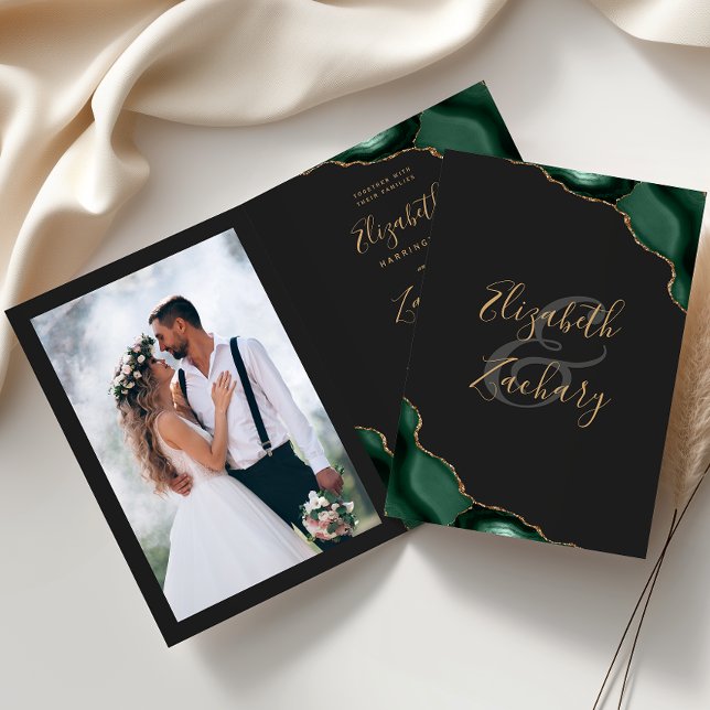 Convite de Casamento Emerald Green Agate Dobrado E (Criador carregado)