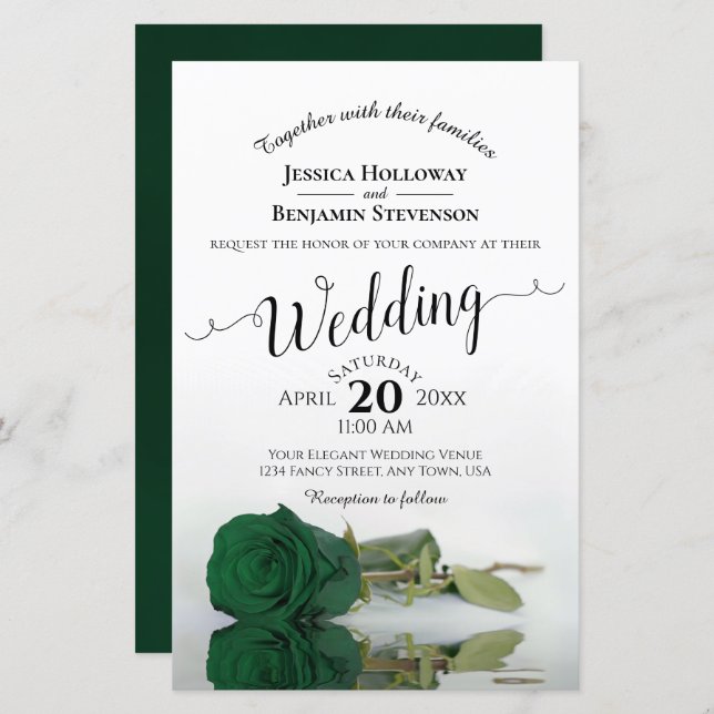 Convite de casamento Emerald Green Rosa BUDGET (Frente/Verso)