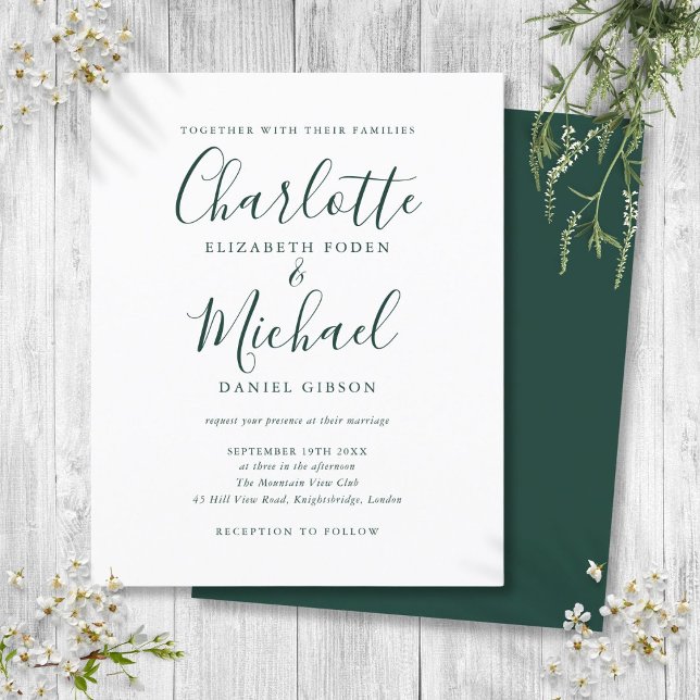 Convite de Casamento Emerald Green Script Orçament (Budget Emerald Green Script Wedding Invitation)