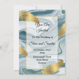 Convite de Casamento Encantador, azul marmorizado