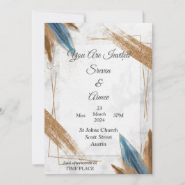 Convite de Casamento Encantador, dourado, azul, br