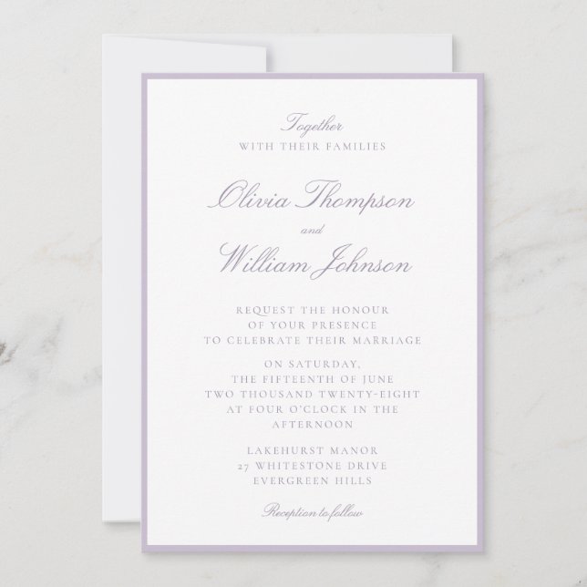 Convite de Casamento Enquadrado Lavanda (Frente)