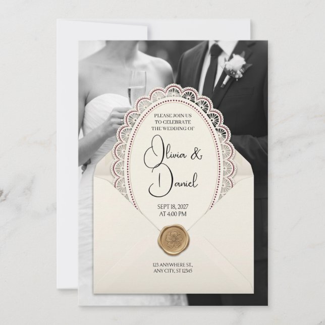 Convite de Casamento Envelope de Renda Noivo Noiva (Frente)