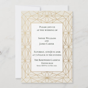 Convite de Casamento Escocês Art Deco Dourado