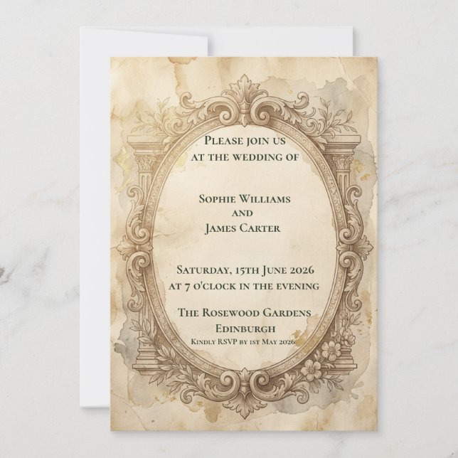Convite de Casamento Escocês Barroco Vintage (Frente)