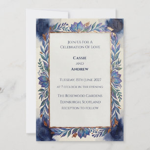 Convite de Casamento Escocês Botânico Azul
