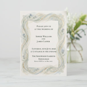 Convite de Casamento Escocês com Moldura Dourada e