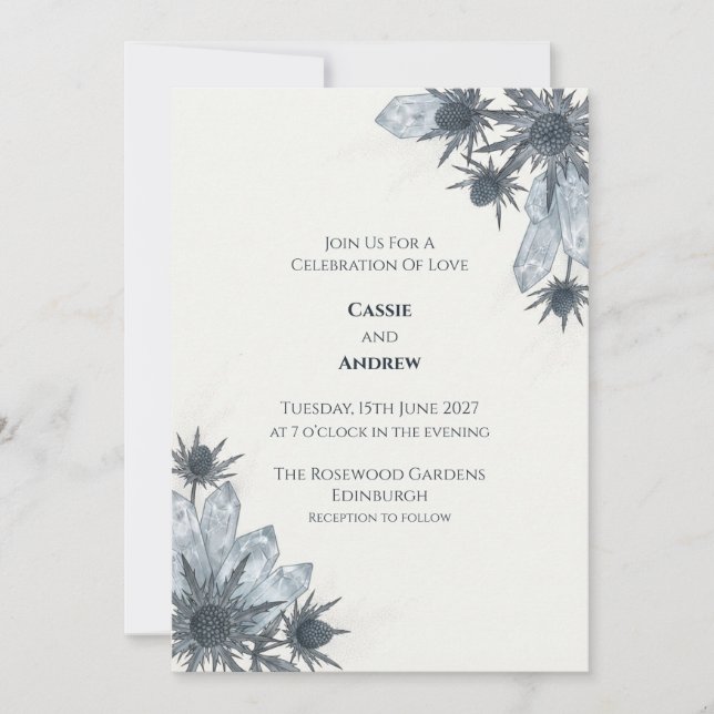 Convite de Casamento Escocês Crystal Thistle (Frente)