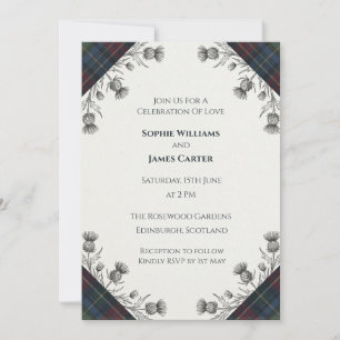 Convite de Casamento Escocês Floral Tartan