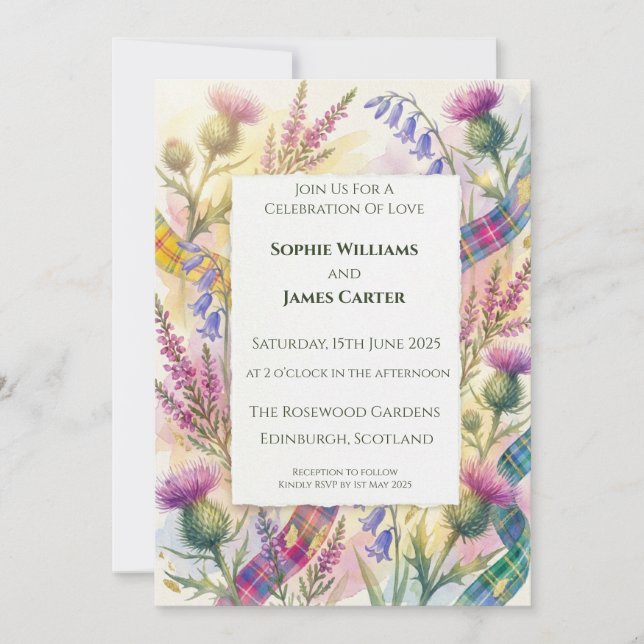 Convite de Casamento Escocês Purple Heather (Frente)