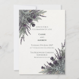 Convite de Casamento Escocês Purple Thistle