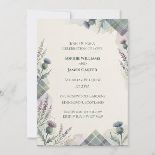 Convite de Casamento Escocês Thistle Tartan