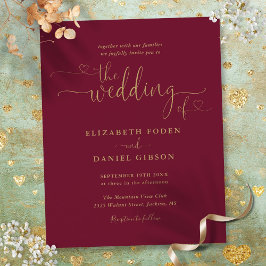 Convite de Casamento Escrito em Dourado com Coraçõ