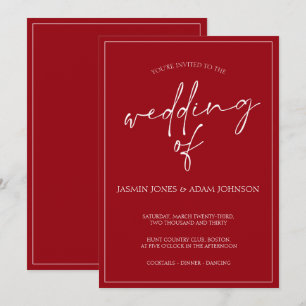Convite de Casamento Escrito em Vermelho Carmesim