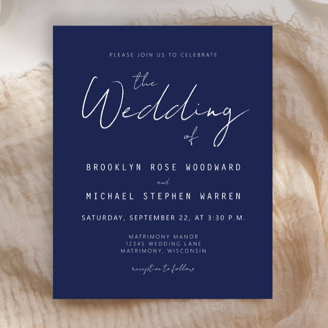Convite de Casamento Escrito Orçamento Mínimo Azul (Criador carregado)