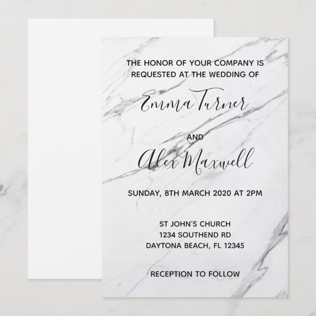 Convite De Casamento | Escuridão Branca Moderna (Frente/Verso)