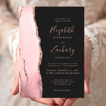 Convite de Casamento Escuro Blush Rose Gold Agate