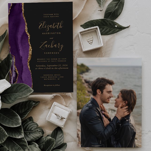Convite de Casamento Escuro com Foto de Ágata Dour (Criador carregado)