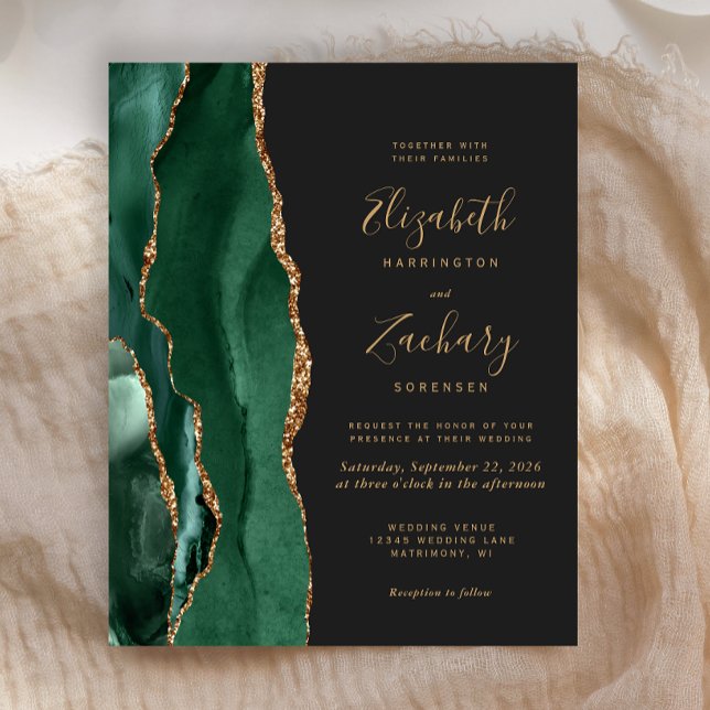 Convite de casamento escuro esmeralda verde ágata  (Criador carregado)