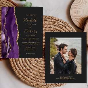 Convite de Casamento Escuro Foto Ágata Dourada Rox