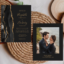 Convite de Casamento Escuro Foto Ágata Preto Doura