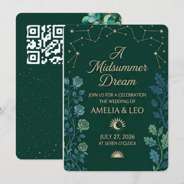 Convite de Casamento Esmeralda Celestial (Frente/Verso)