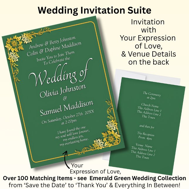 Convite de Casamento Esmeralda Verde Dourado Branc (Criador carregado)