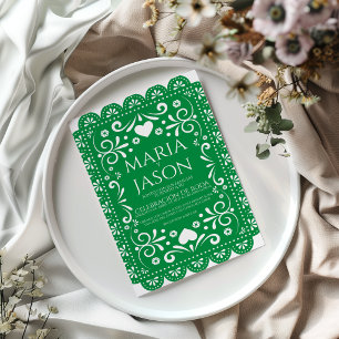 Convite de Casamento Espanhol Arte Popular Branco 