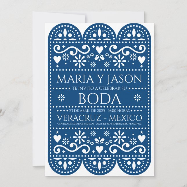 Convite de Casamento Espanhol Arte Popular Papel P (Frente)