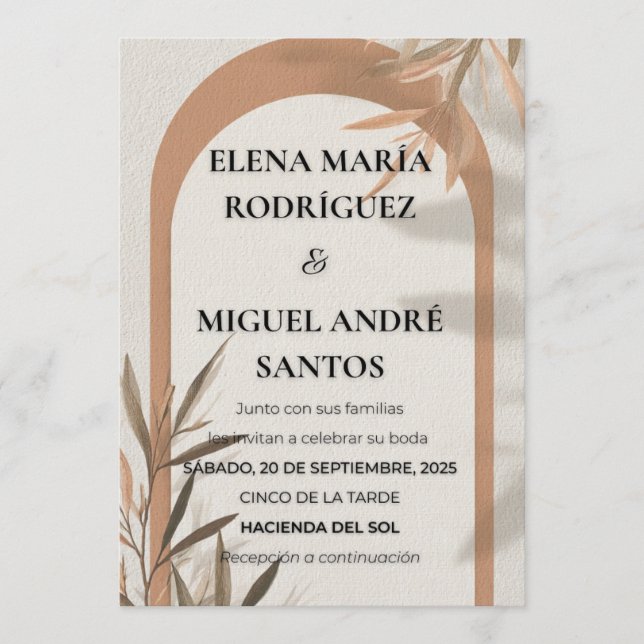 Convite de Casamento Espanhol com Arco de Terracot (Frente)