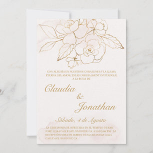 convite de casamento espanhol de flores Douradas