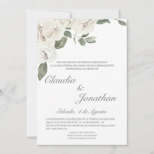 Convite de casamento espanhol de rosa branca