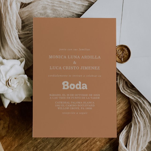 Convite de Casamento Espanhol de Terracota Simples (Criador carregado)