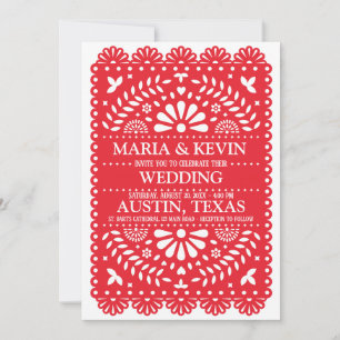 convite de casamento espanhol Fiest Red Paisley