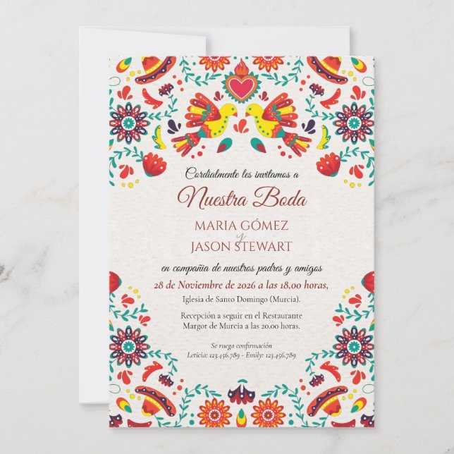 Convite de Casamento Espanhol Fiesta Sombrero Folk (Frente)