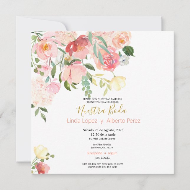 Convite de Casamento Espanhol Flor Silvestre (Frente)
