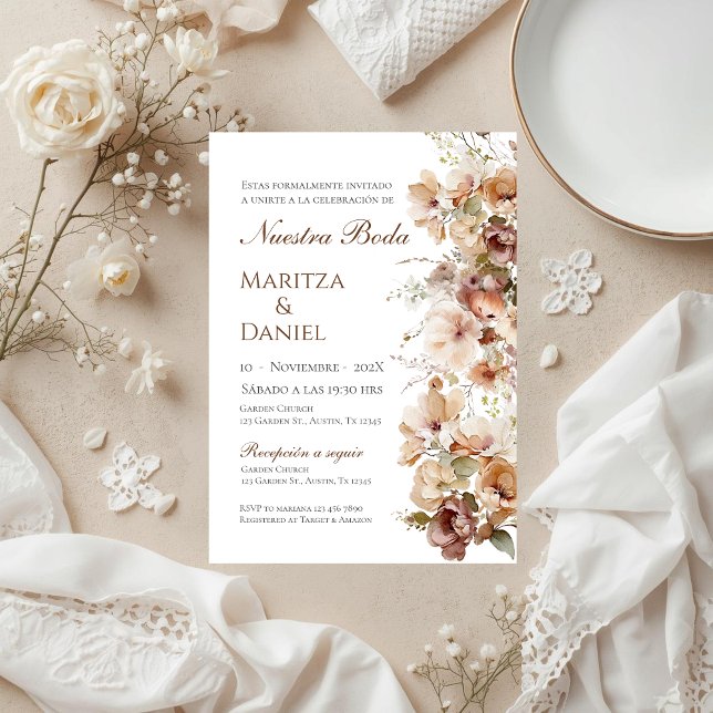 Convite de Casamento Espanhol Floral Boho (Criador carregado)