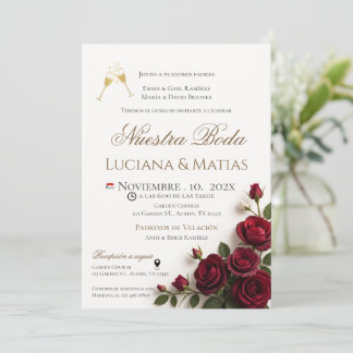 Convite de Casamento Espanhol Floral Borgonha