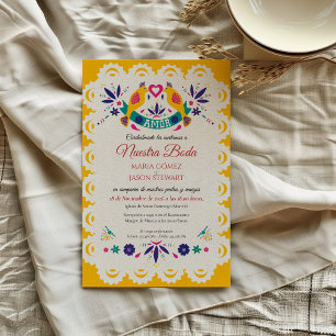 Convite de Casamento Espanhol Papel Picado Amarelo