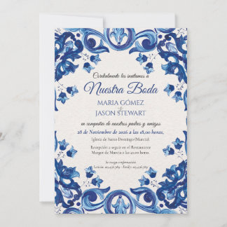 Convite de Casamento Espanhol Talavera Azul Majóli