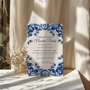 Convite de Casamento Espanhol Talavera Azul Majóli