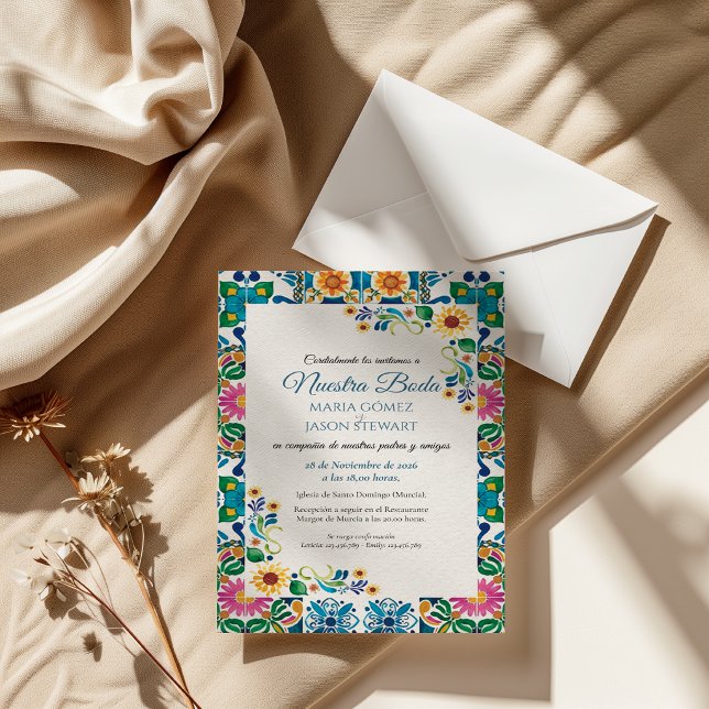 Convite de Casamento Espanhol Talavera Majólica Gi (Talavera Majolica Sunflower Fiesta Spanish Wedding Invitation)