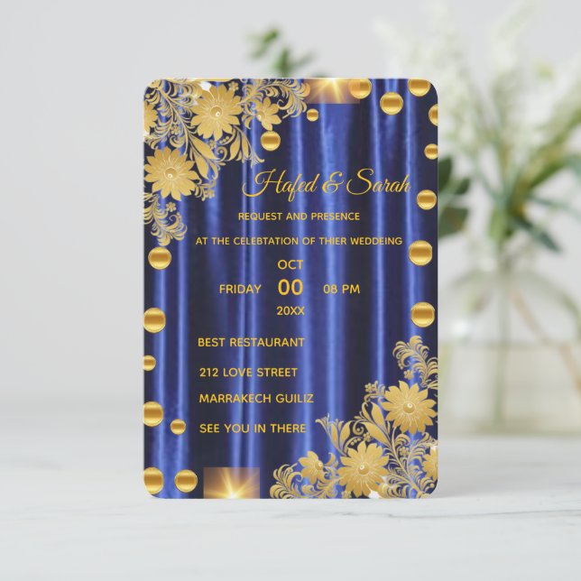 Convite de casamento espelhado a ouro, Convite de  (Em pé/Frente)