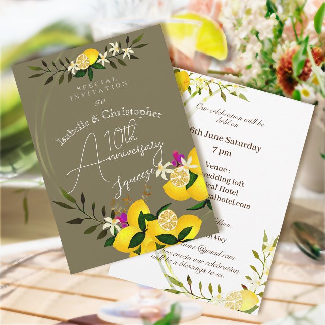 Convite de Casamento Espreme Limão de 10º Aniversá (10th Wedding Anniversary Invitation Card)