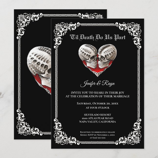 Convite de casamento esqueleto Dark Gothic Hallowe (Frente/Verso)