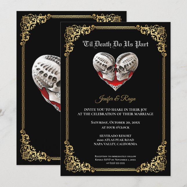 Convite de casamento esqueleto Dark Gothic Hallowe (Frente/Verso)