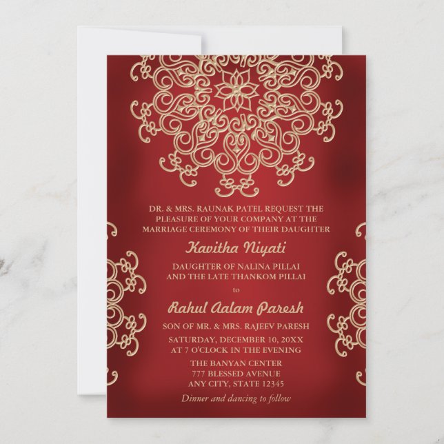 CONVITE DE CASAMENTO ESTILO INDIANO VERMELHO E DOU (Frente)