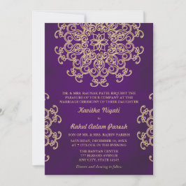 CONVITE DE CASAMENTO ESTILO ÍNDIO ROXO E DOURADO