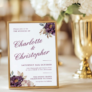 Convite de casamento, estilo vintage, fluxo roxo