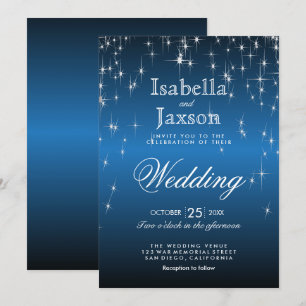 Convite de Casamento Estrela Azul Elegante Luzes